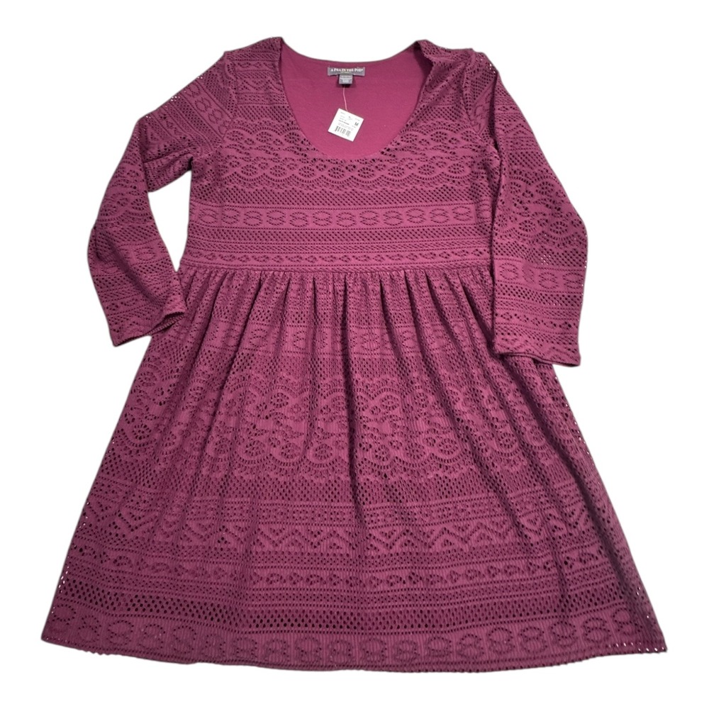 A Pea in the‎ Pod Maternity Dress Lace Crochet Knit Burgundy Long Sleeve M